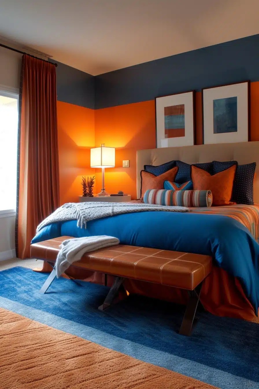 Functionable Blue and Orange Bedroom