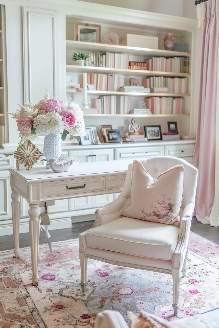 Feminine Home Office With Hidden Storage Solutions