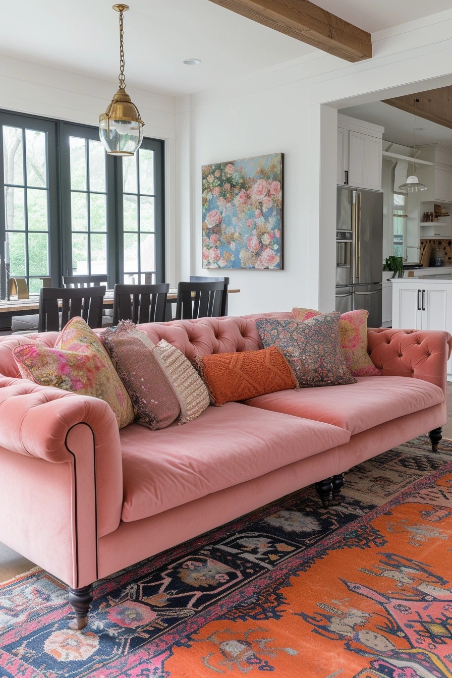 Eclectic Pink Sofas With Black Frames