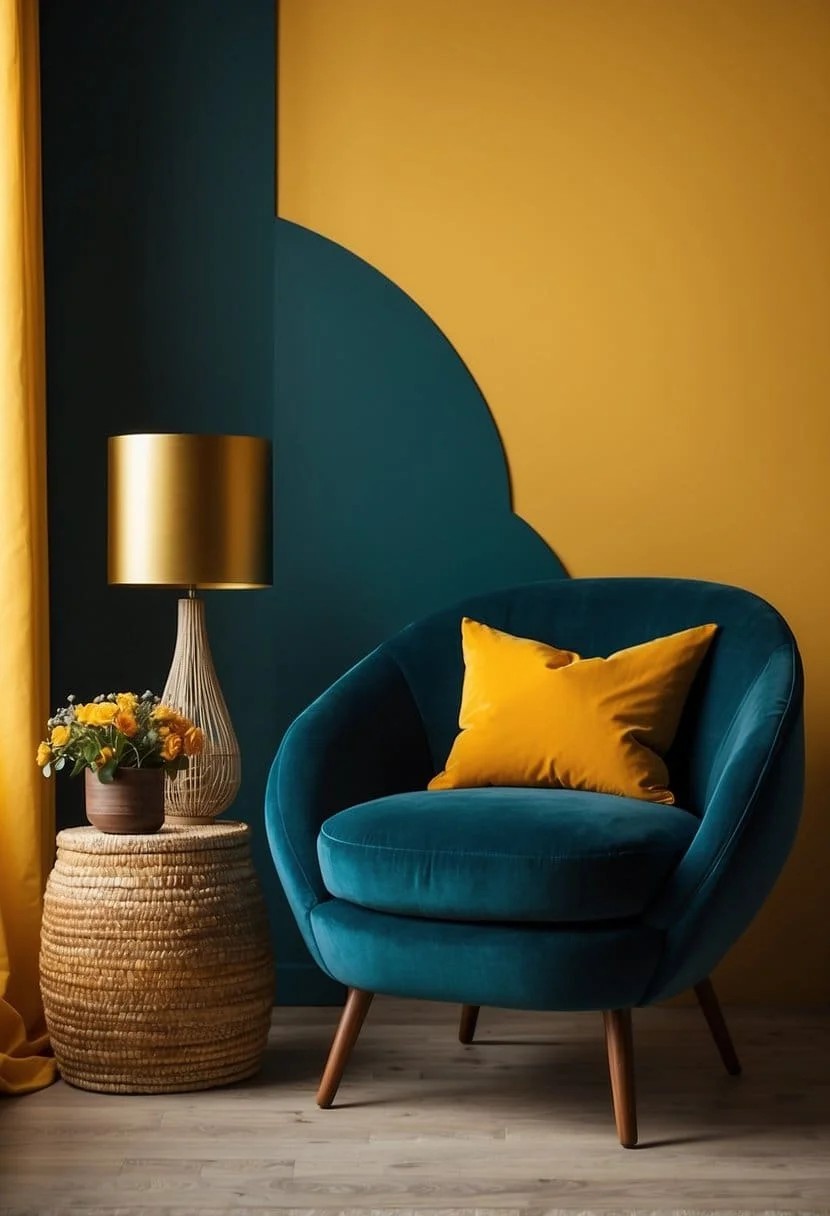 Deep Teal and Saffron Yellow Accent Chair