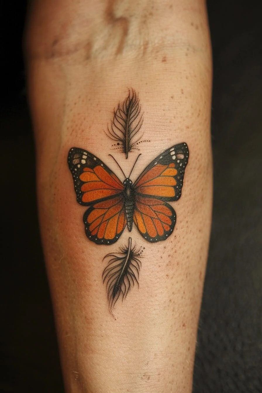 Butterfly with a Feather: Represents lightness, freedom, and the pursuit of one’s dreams