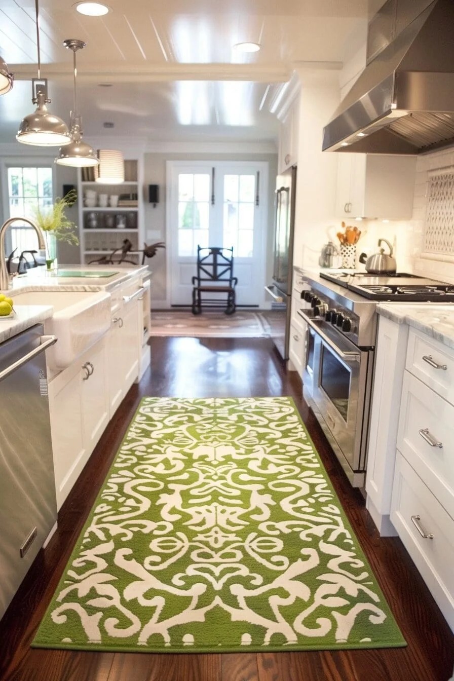 Green Patterned Kitchen Rug