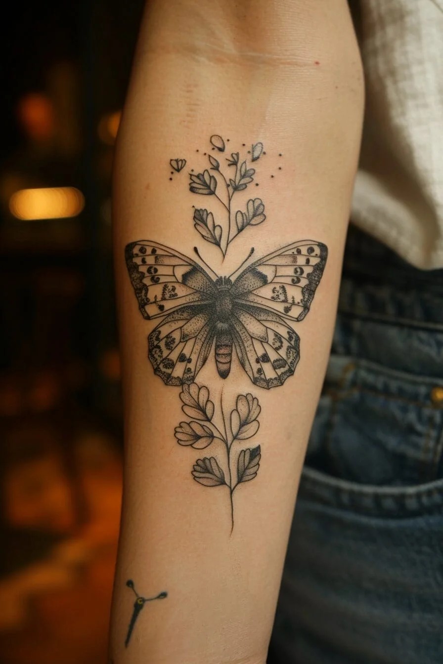 Butterfly with a Leaf: Symbolizes growth, transformation, and the connection to nature