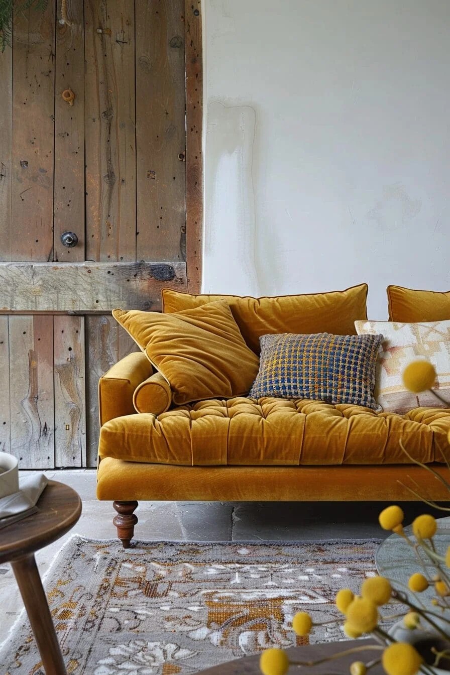 Mustard Yellow Velvet Sofa