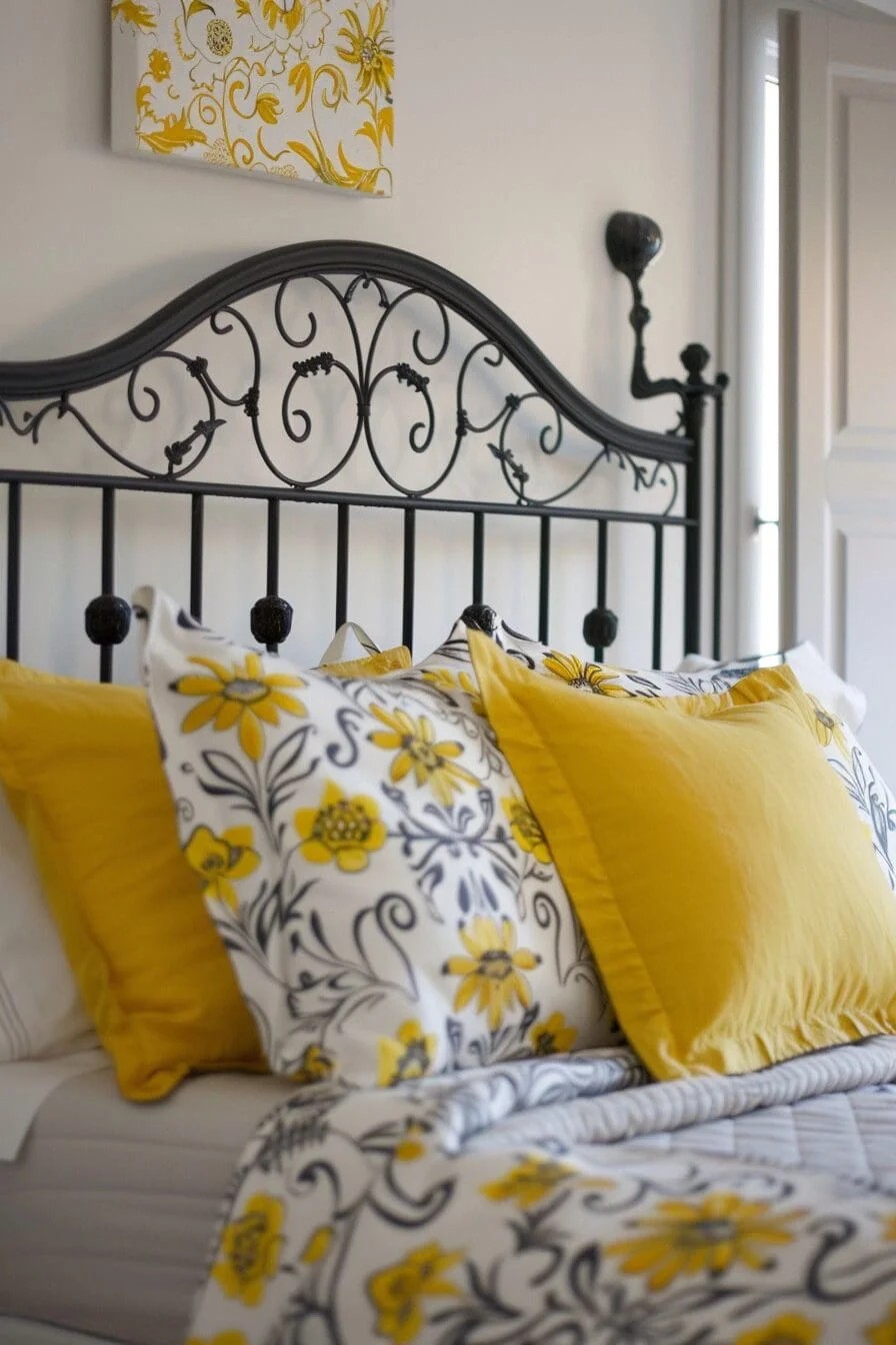 Yellow and Black Wrought Iron Headboard