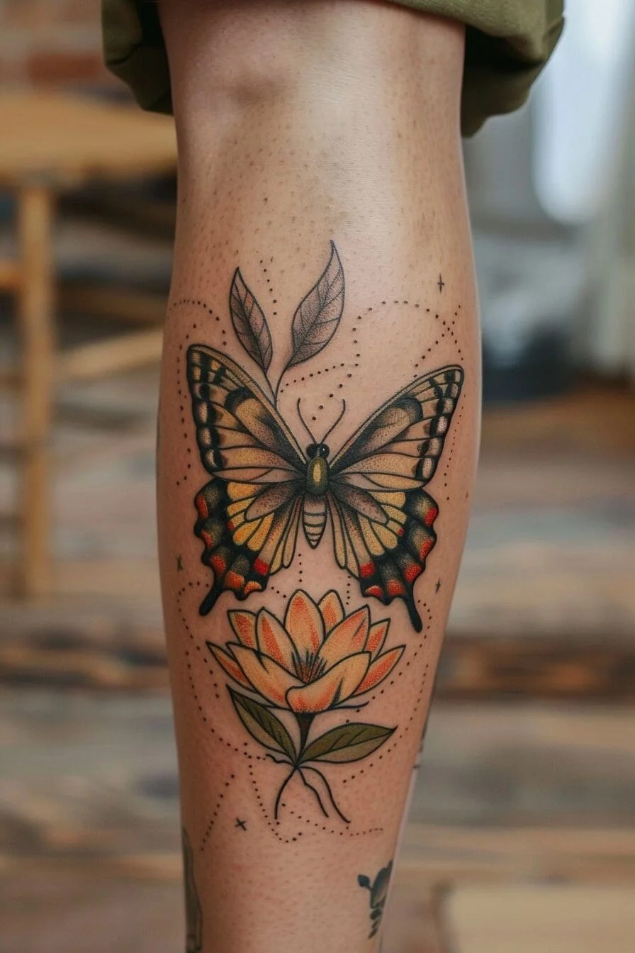 Butterfly with a Flower: Combines the meanings of flowers and butterflies, signifying love, life, and beauty