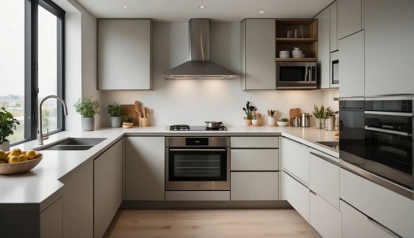 Modern Minimalist Galley Kitchen with White Cabinets