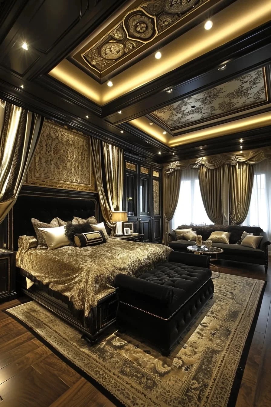 Luxury Master Bedroom with Gold Accented Tray Ceiling