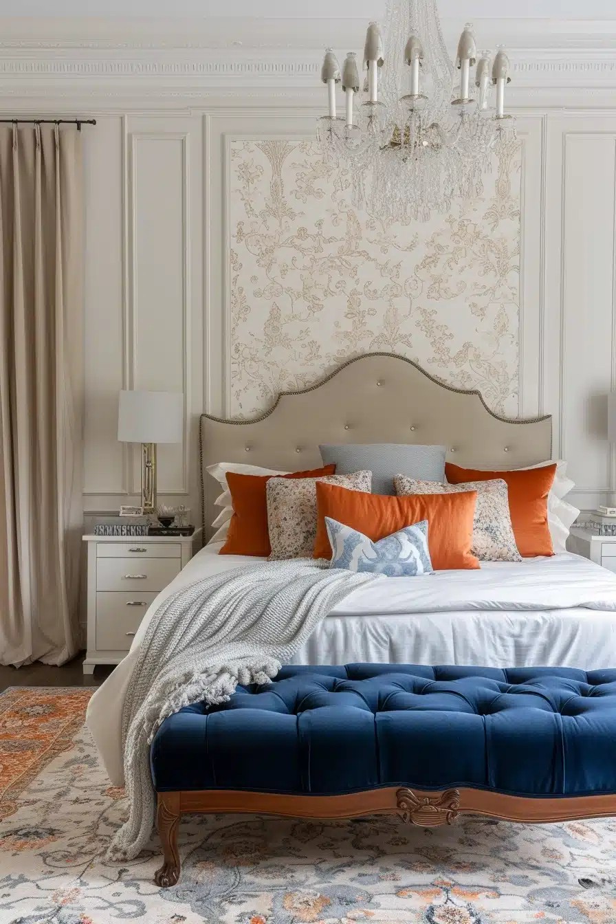 Luxurious Blue and Orange Bedroom