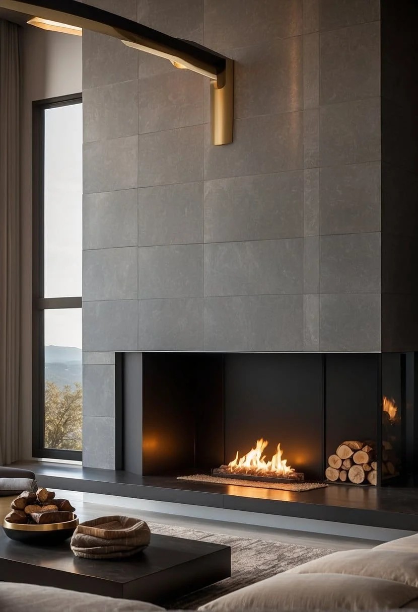 Modern Geometric Fireplace Accent Wall