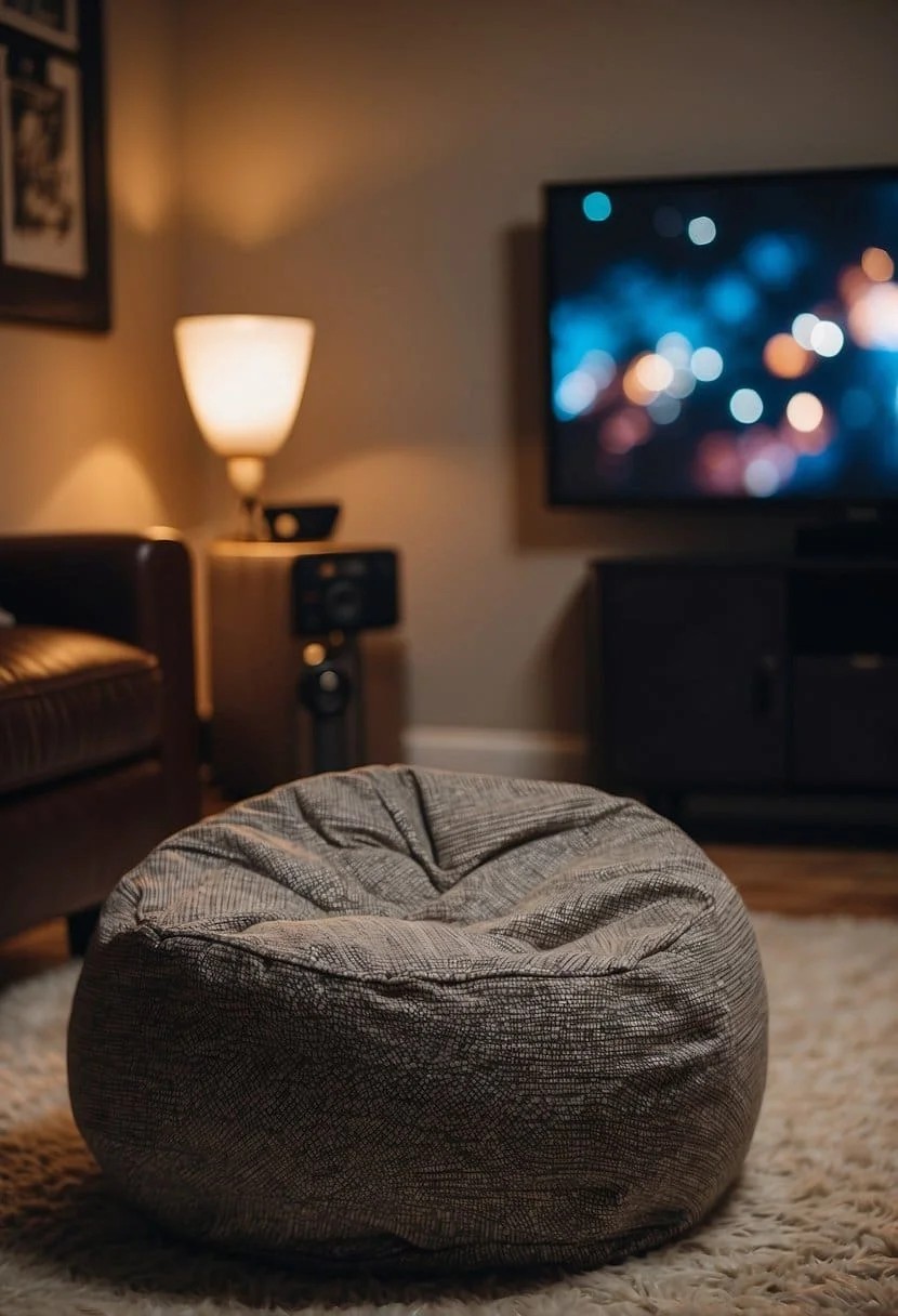 Movie Night Setup with A Bean Bag, Side Table, and Projector