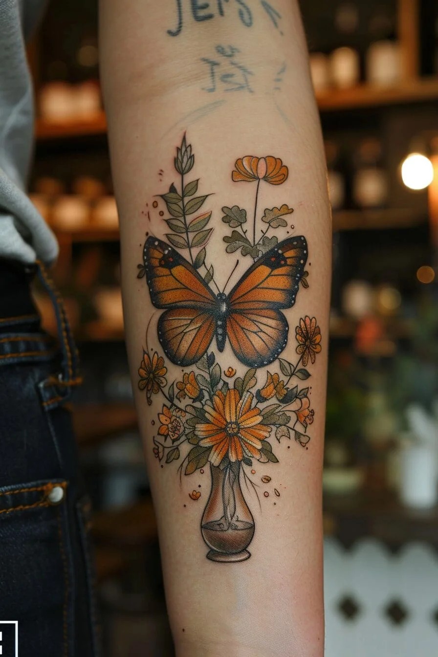 Butterfly with a Vase: Represents beauty, elegance, and the pursuit of one’s dreams