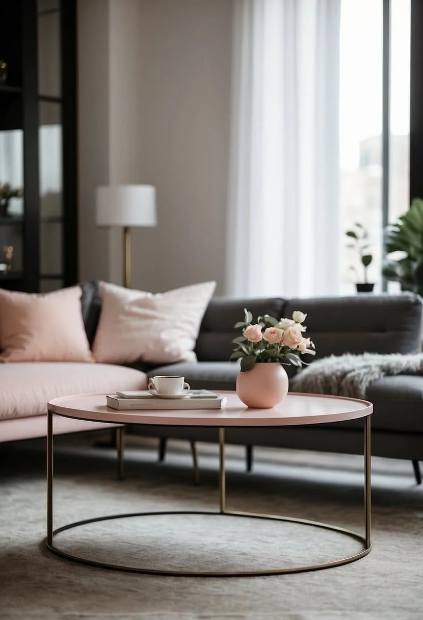 Blush Pink and Charcoal Gray Coffee Table