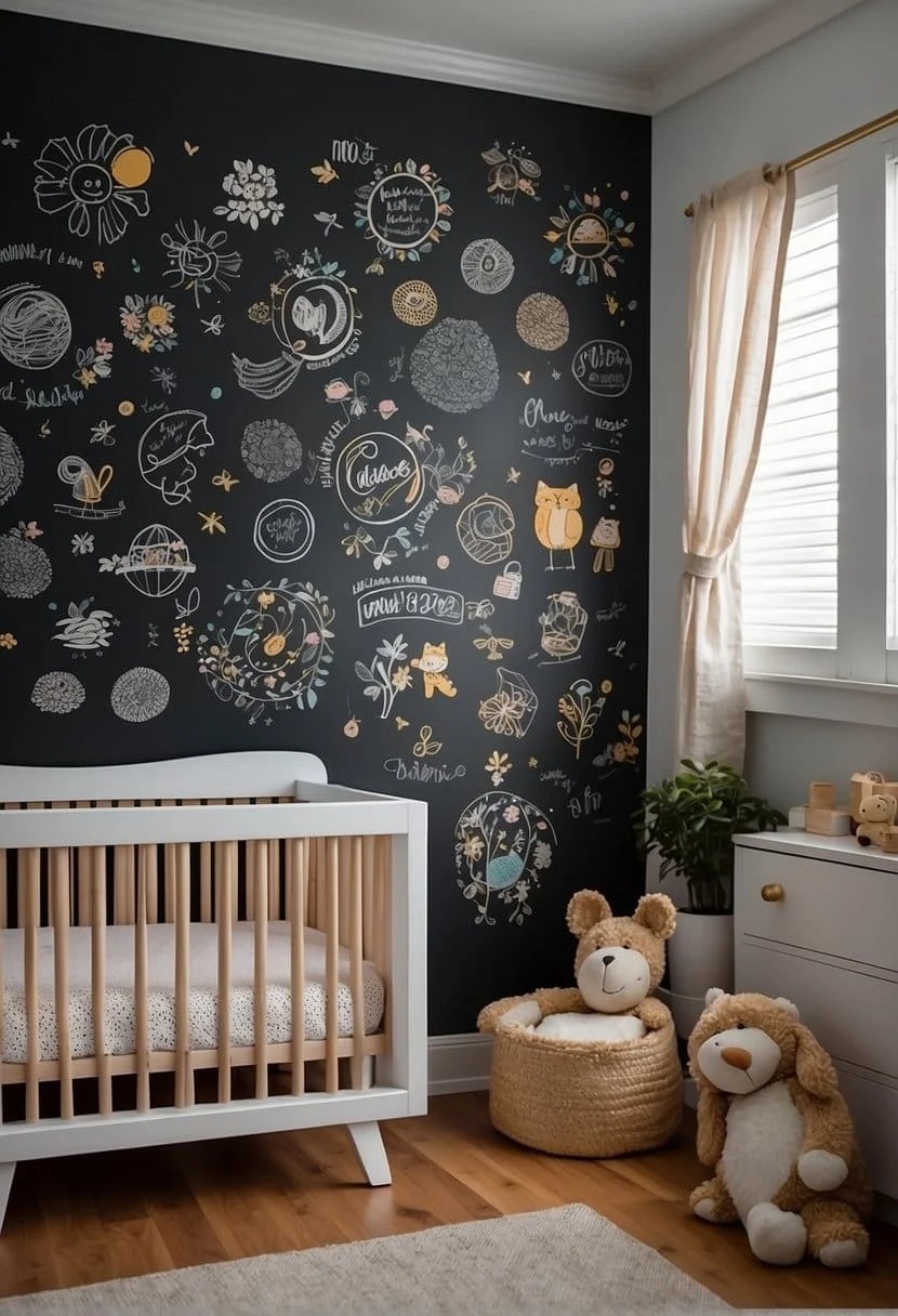 Nursery Accent Wall Painted with Chalkboard Paint