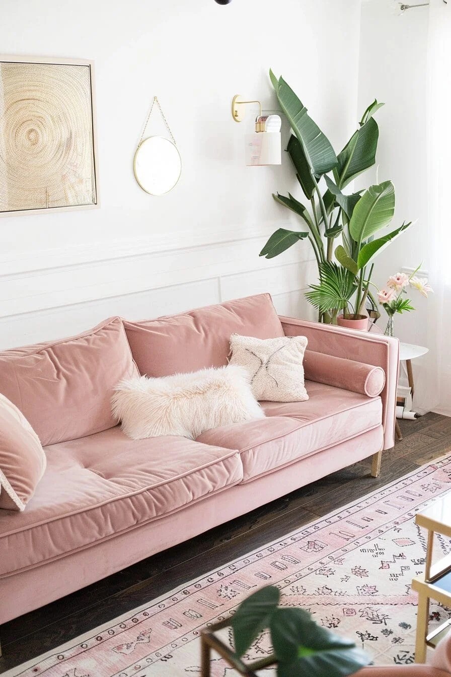 Blush Velvet Sofa