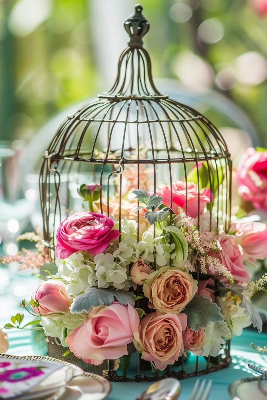 Antique Birdcage Floral Centerpiece