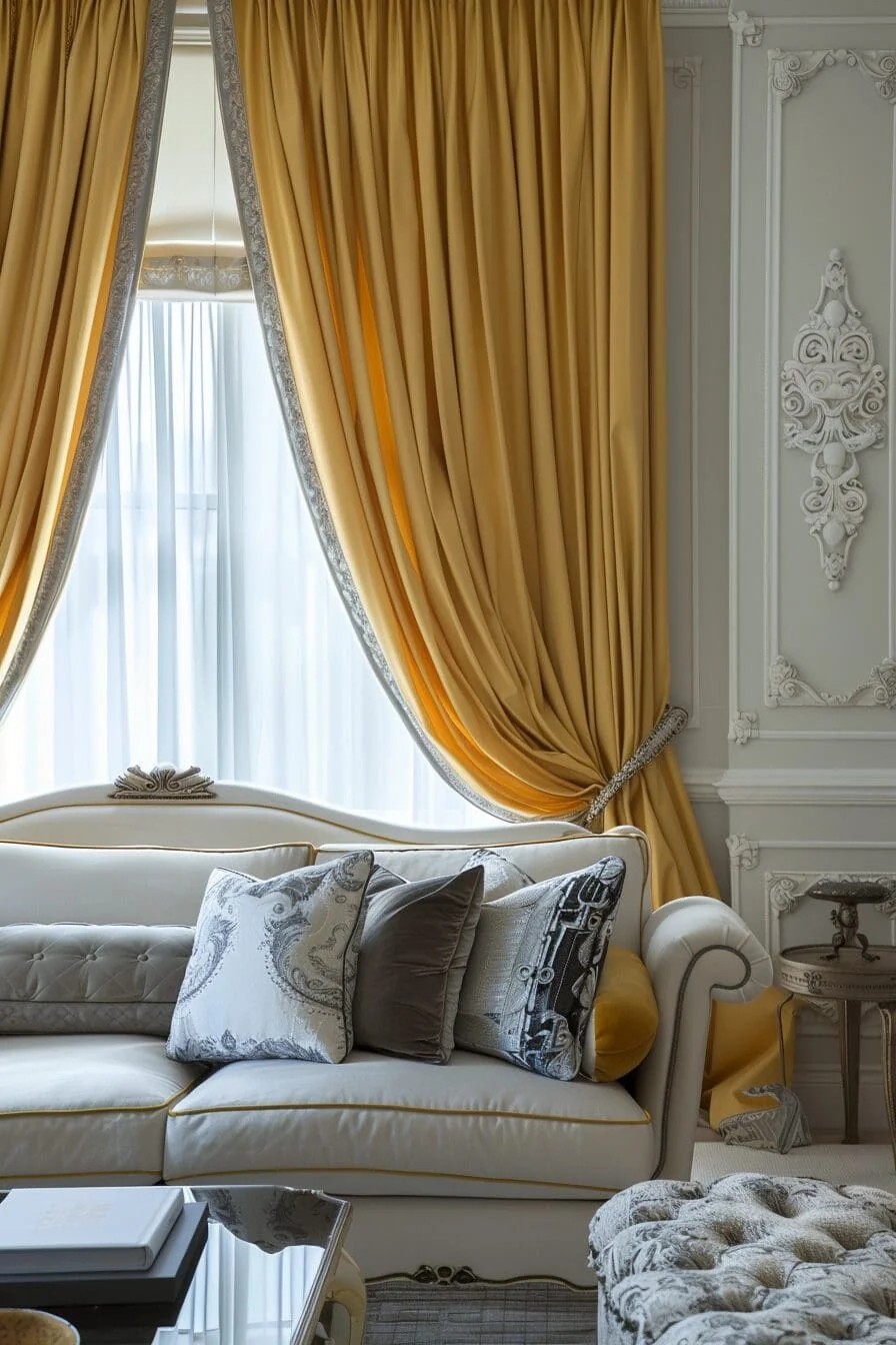 Lemon Yellow Curtains with White Trim