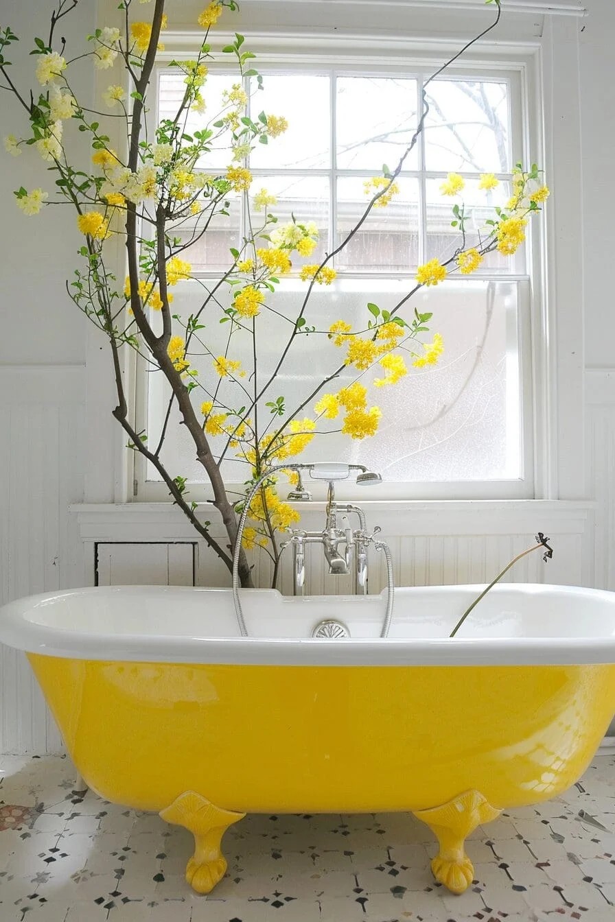 Vintage Yellow Clawfoot Tub