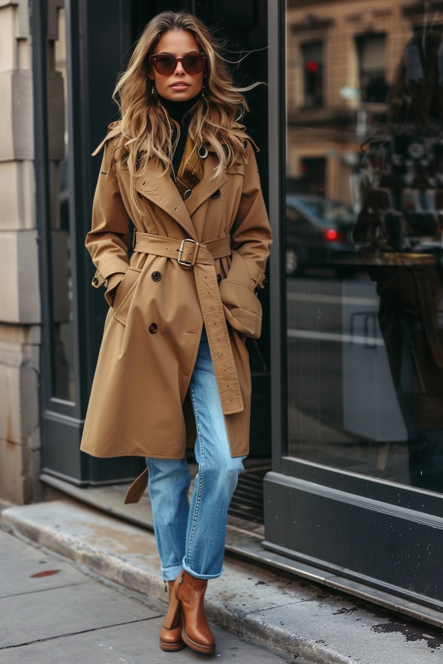 Trench Coat With Jeans And Boots