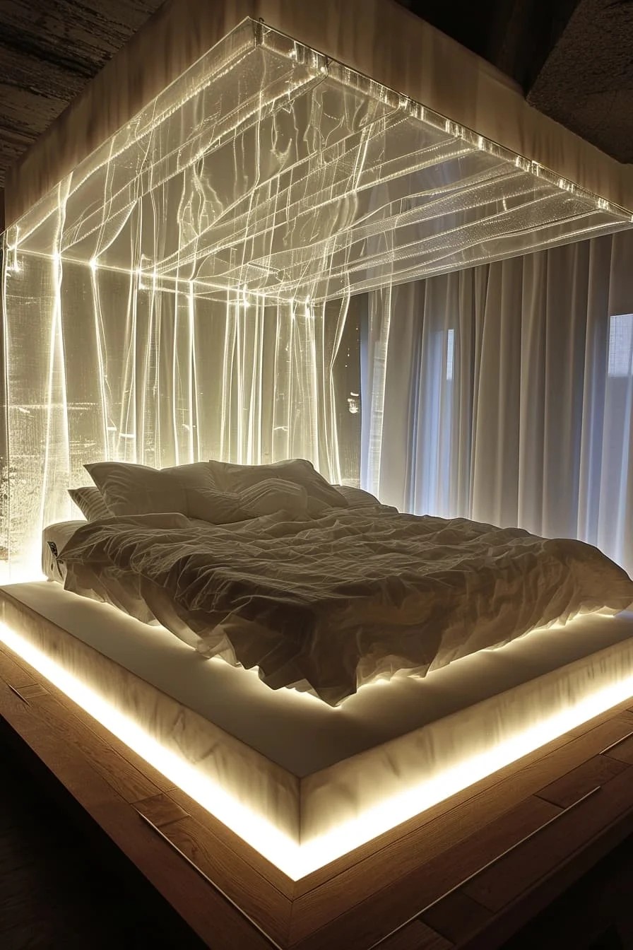 Bedroom With Led Light Art Installations