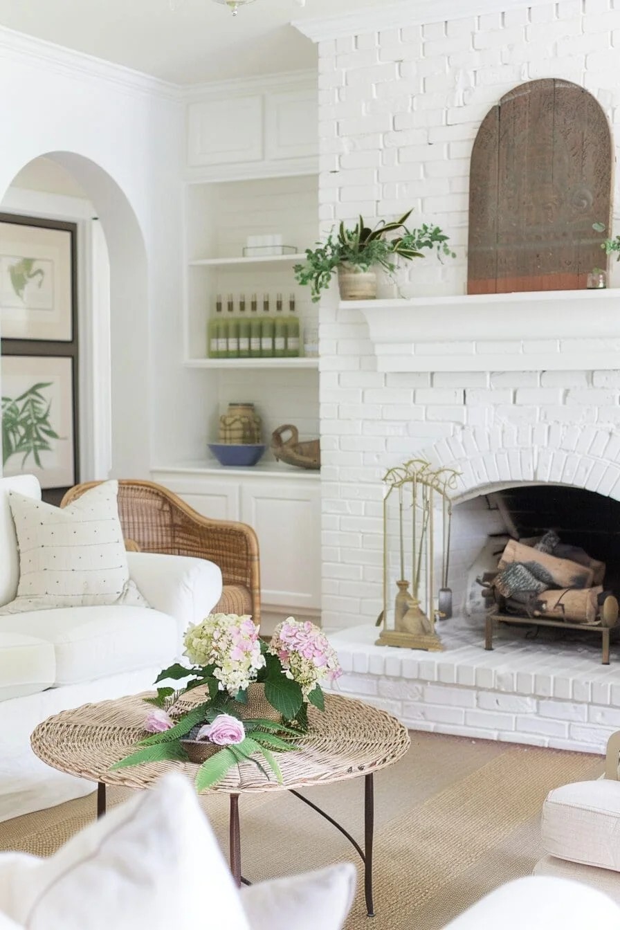 Fireplace with White Brick Surround