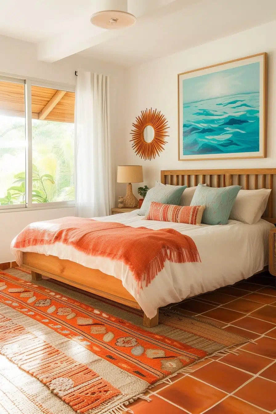 Coastal Blue and Orange Bedroom