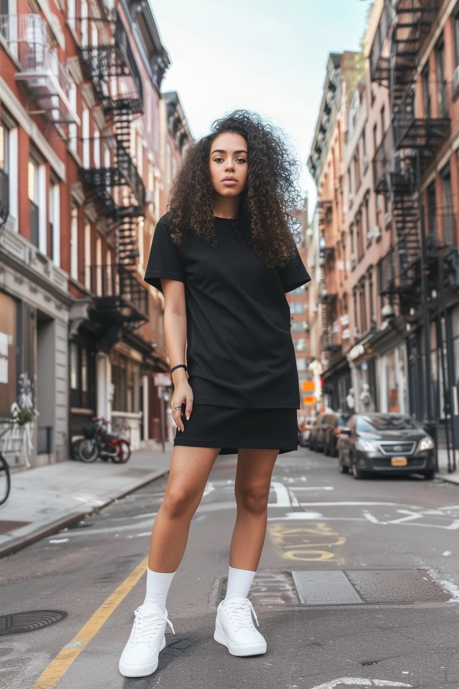 T-shirt Dress + Sneakers