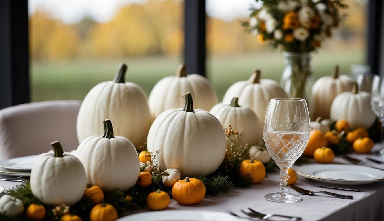 Engraved White Pumpkin Wedding Decor