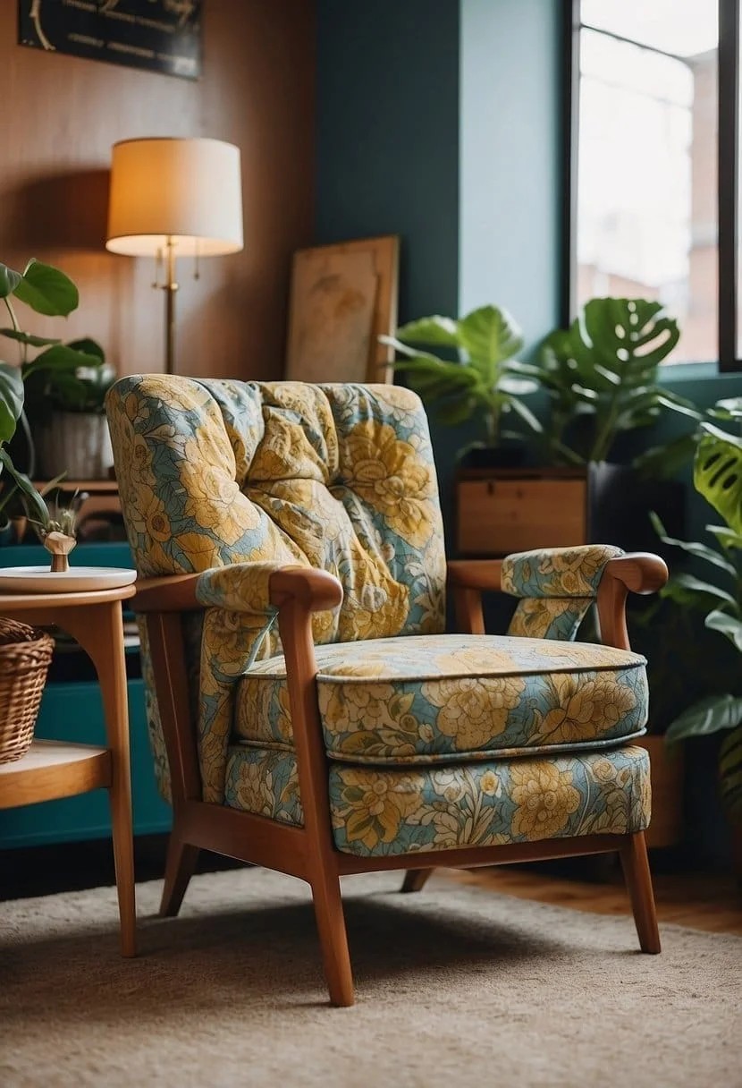 Mid-Century Chair Reupholstered in Bold Fabric