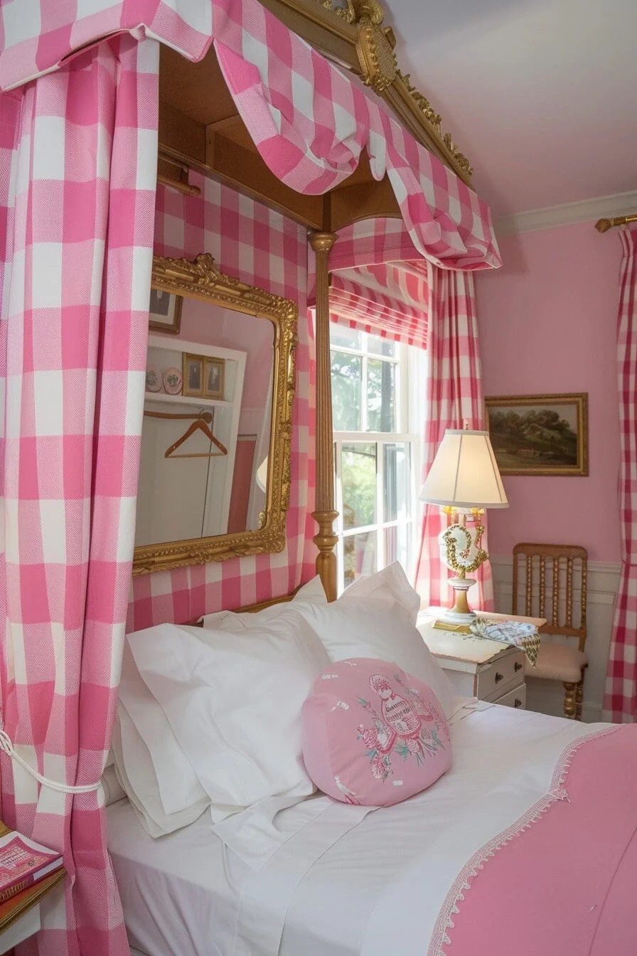 Pink and White Gingham Curtains