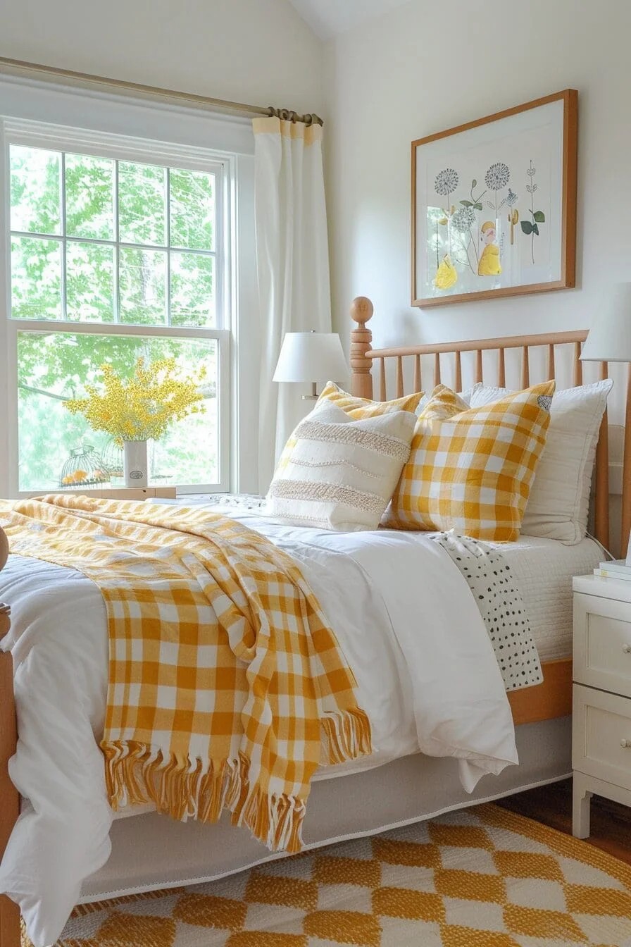 Yellow and White Gingham Bedding