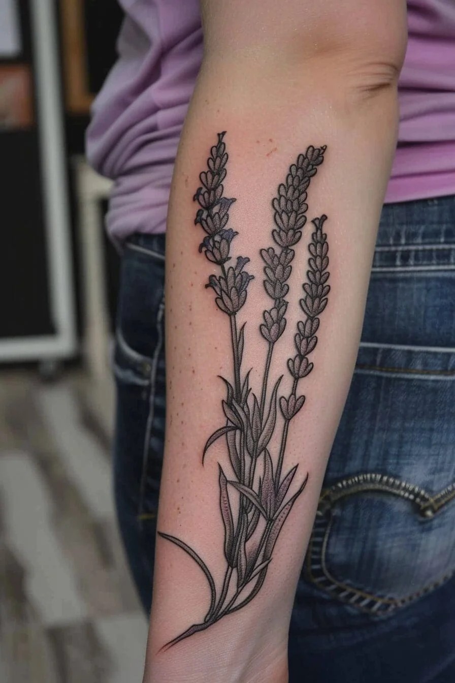 Black and Grey Lavender Tattoo