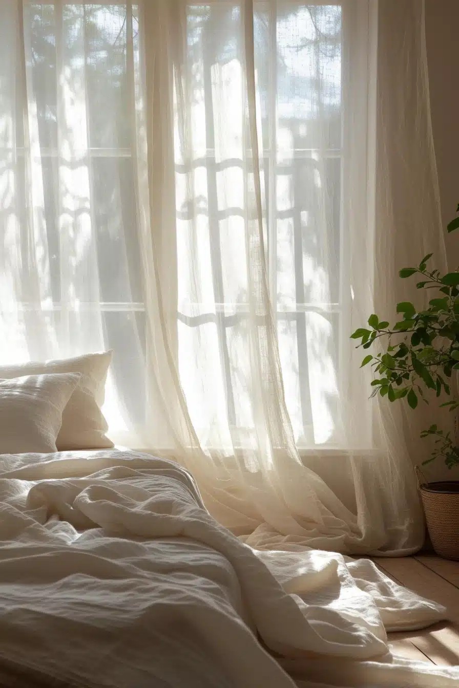 Drape Sheer Curtains or Blinds to Soften the Light and Create a Cozy Atmosphere