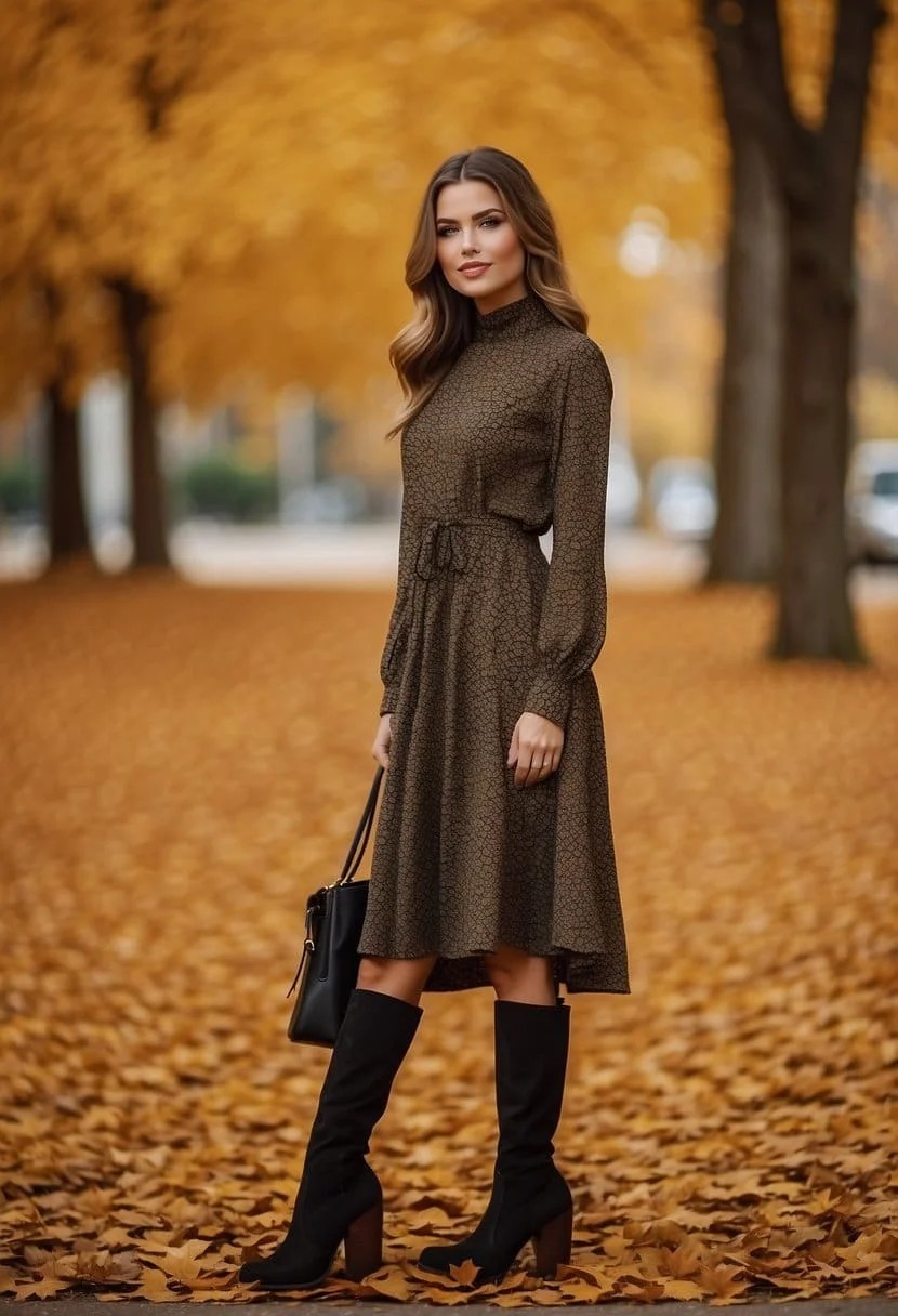 Long Sleeve Midi Dress with Boots