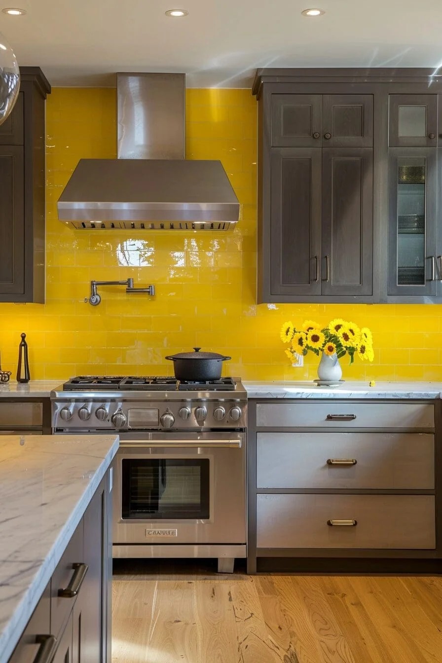 Yellow Backsplash with Neutral Cabinets