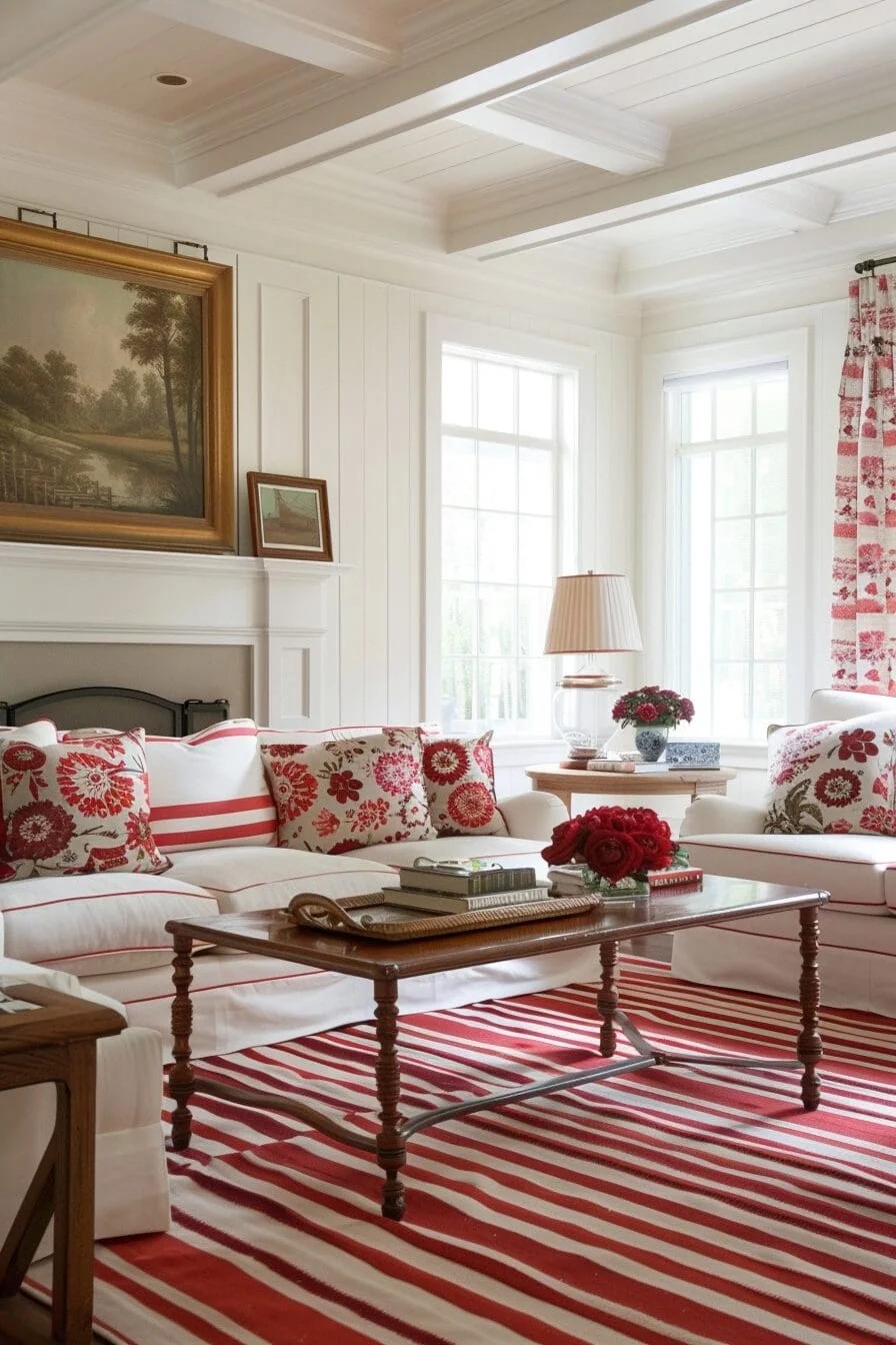 Striped Red and White Rug