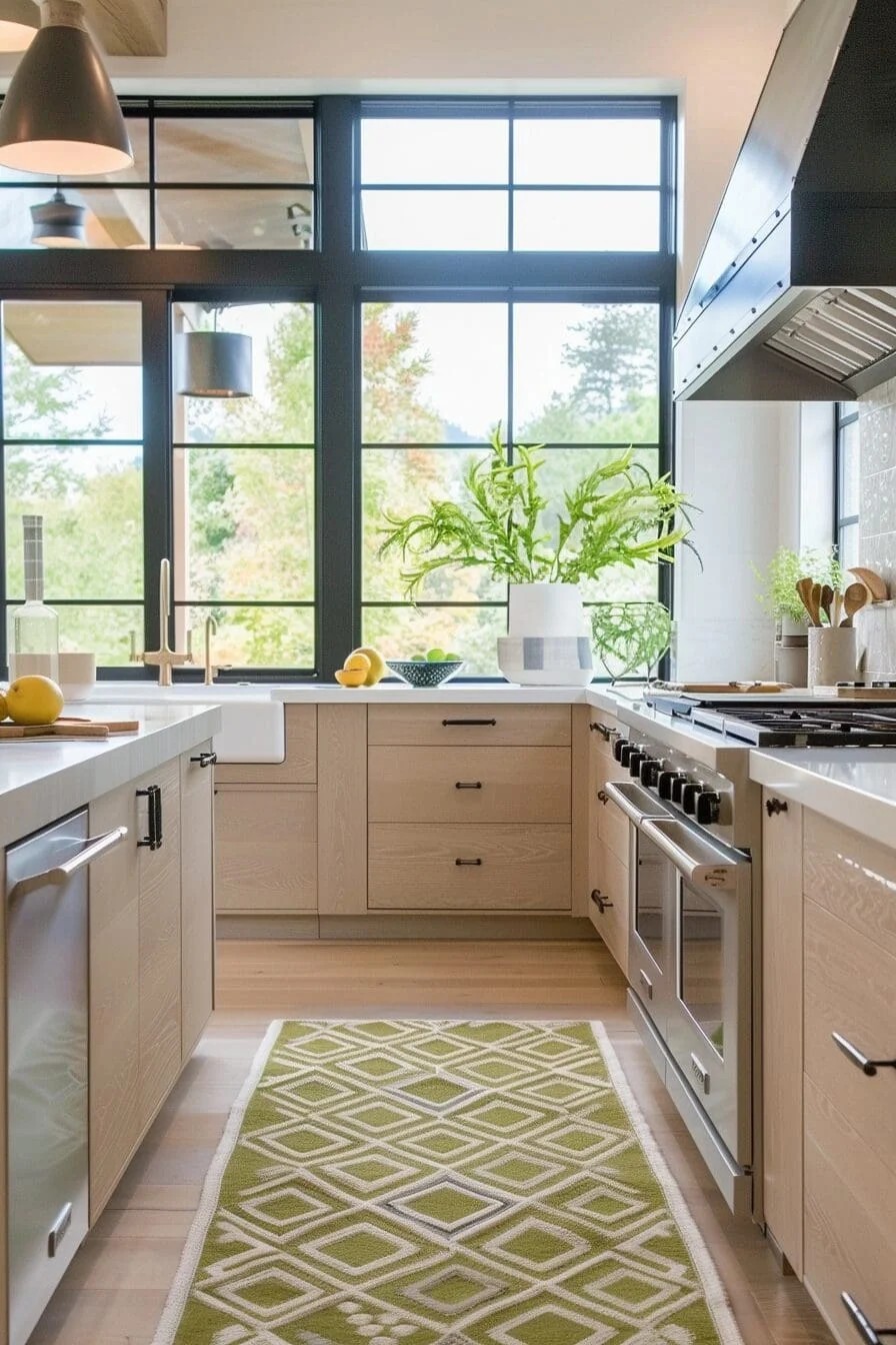 Green Patterned Kitchen Rug