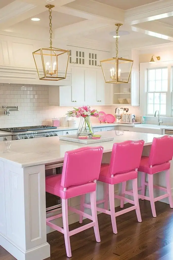 Coordinate Pink Bar Stools with a Kitchen Island