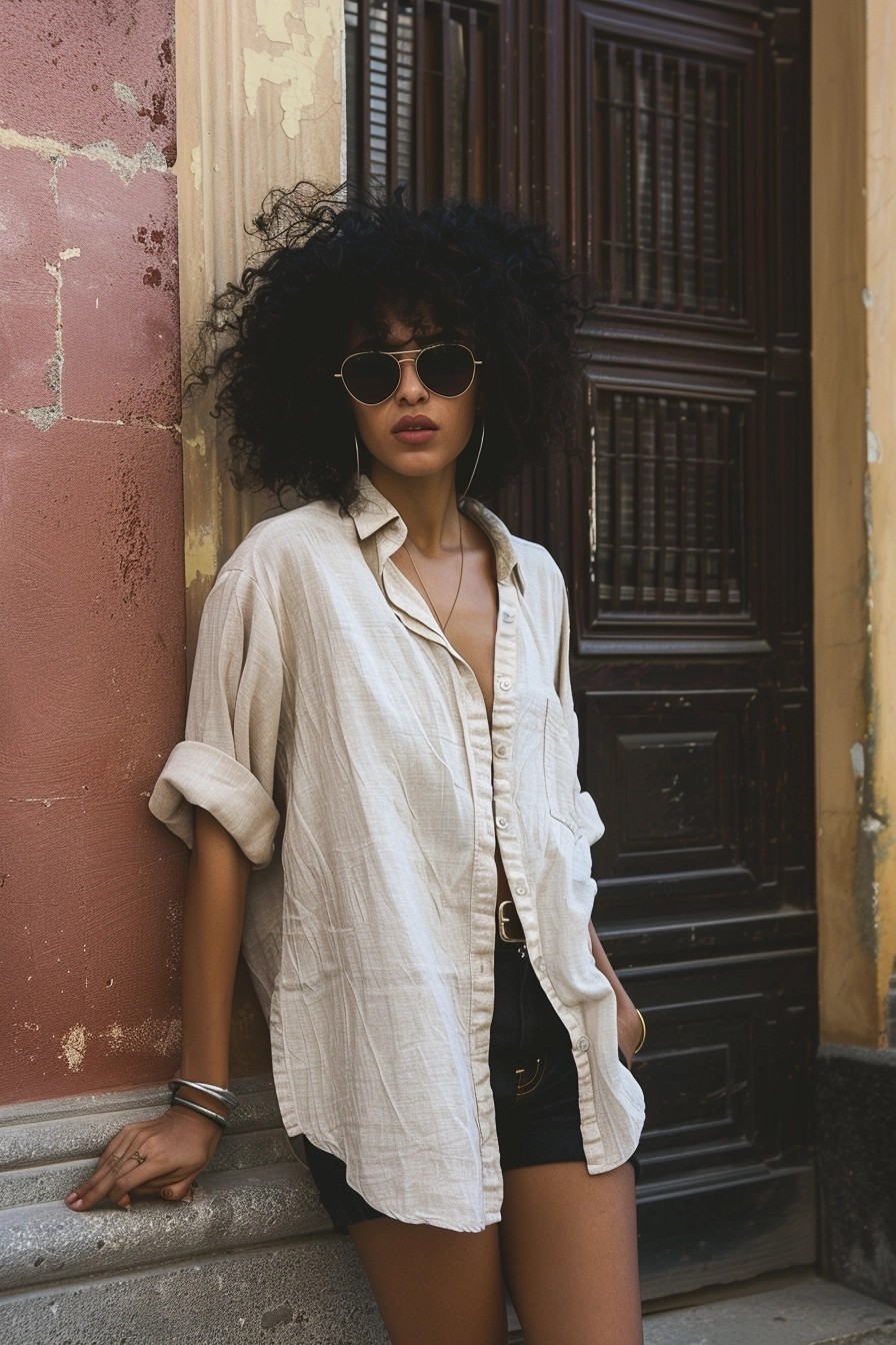 Oversized Linen Button-Down + Biker Shorts