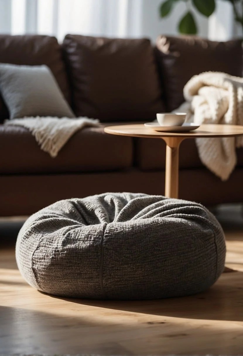 Bean Bag in A Sunny Spot with A Side Table and Throw Blanket