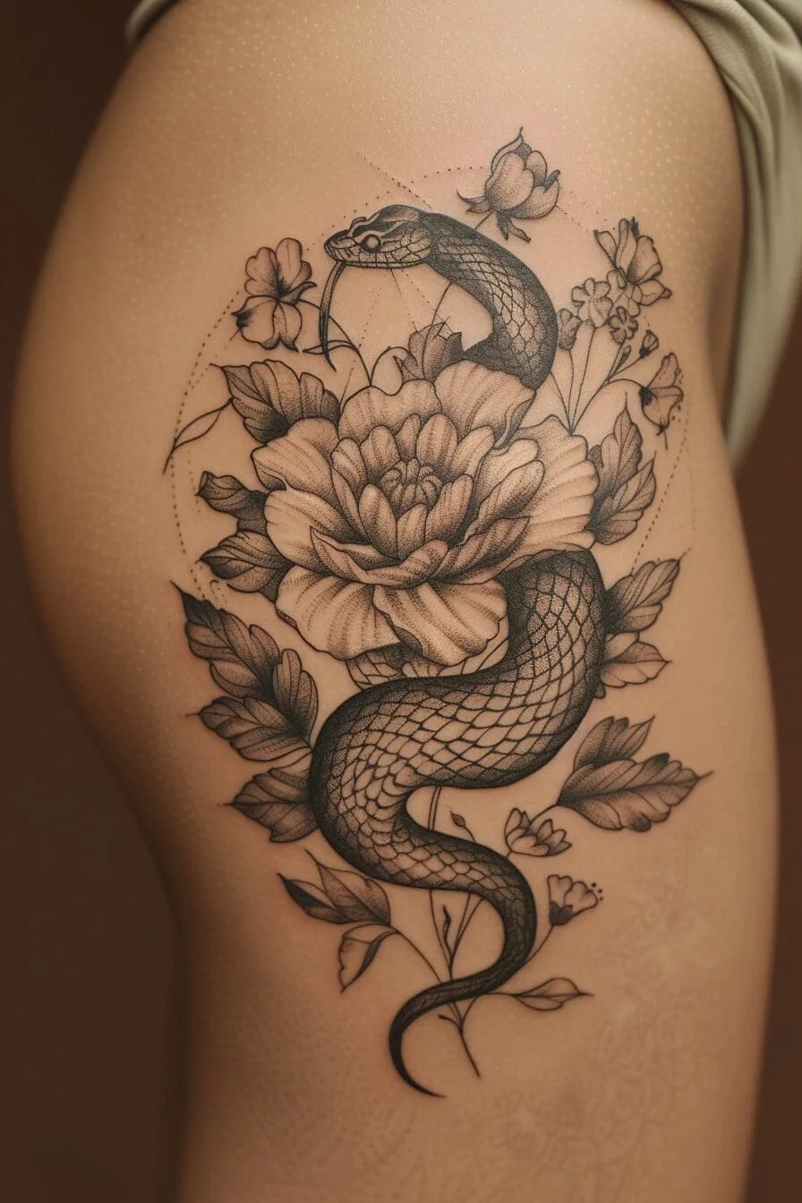 Snake and Flower Tattoo