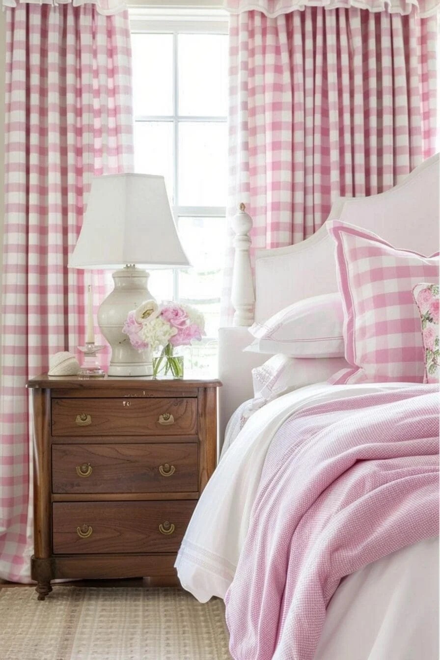 Pink and White Gingham Curtains