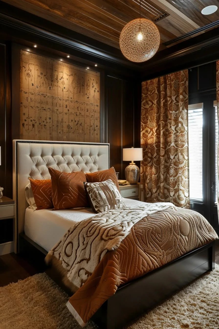 Brown Bedroom with Playful Patterns and Youthful Energy