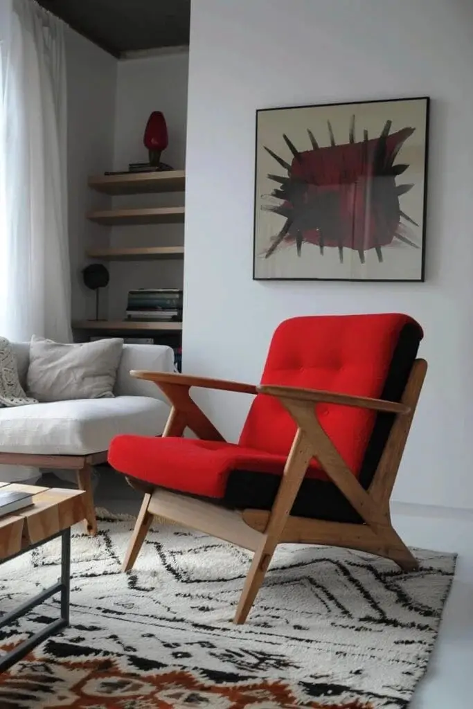 Scandinavian Red Chair with Wood Frame