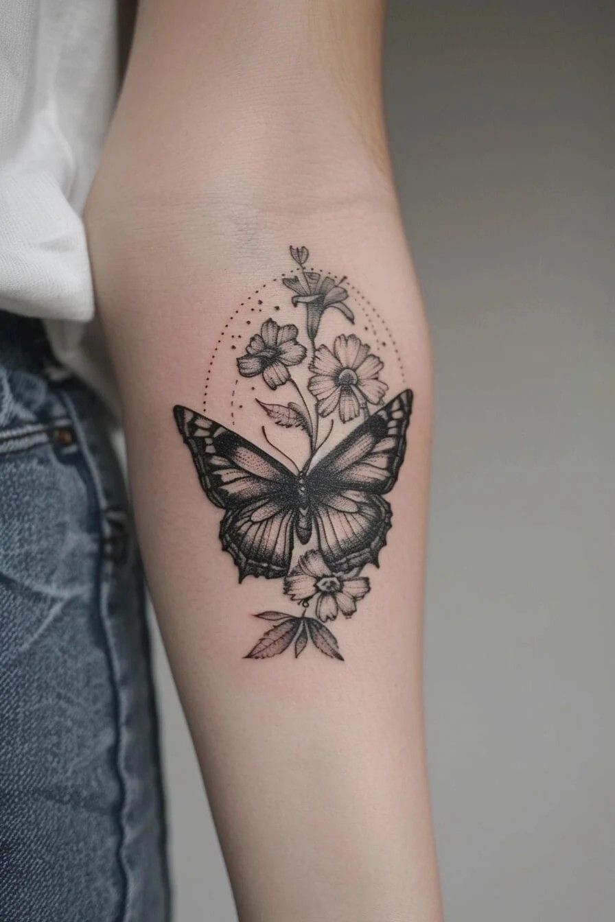 Floral Butterfly: Combines the meanings of flowers and butterflies, signifying love, life, and beauty