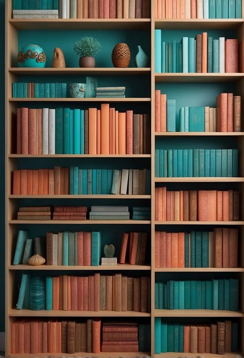 Coral and Turquoise Bookshelf