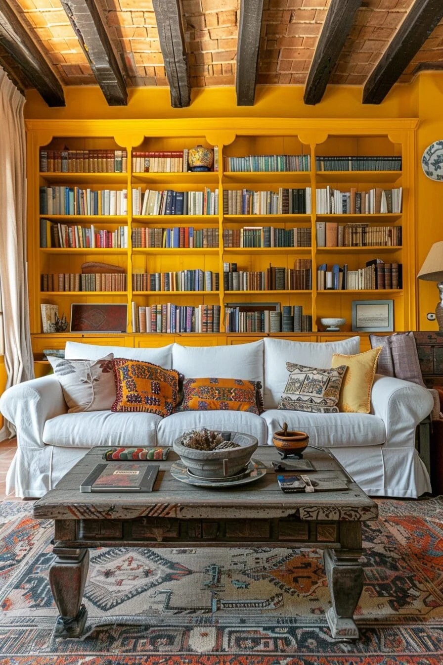 Yellow Painted Bookshelves