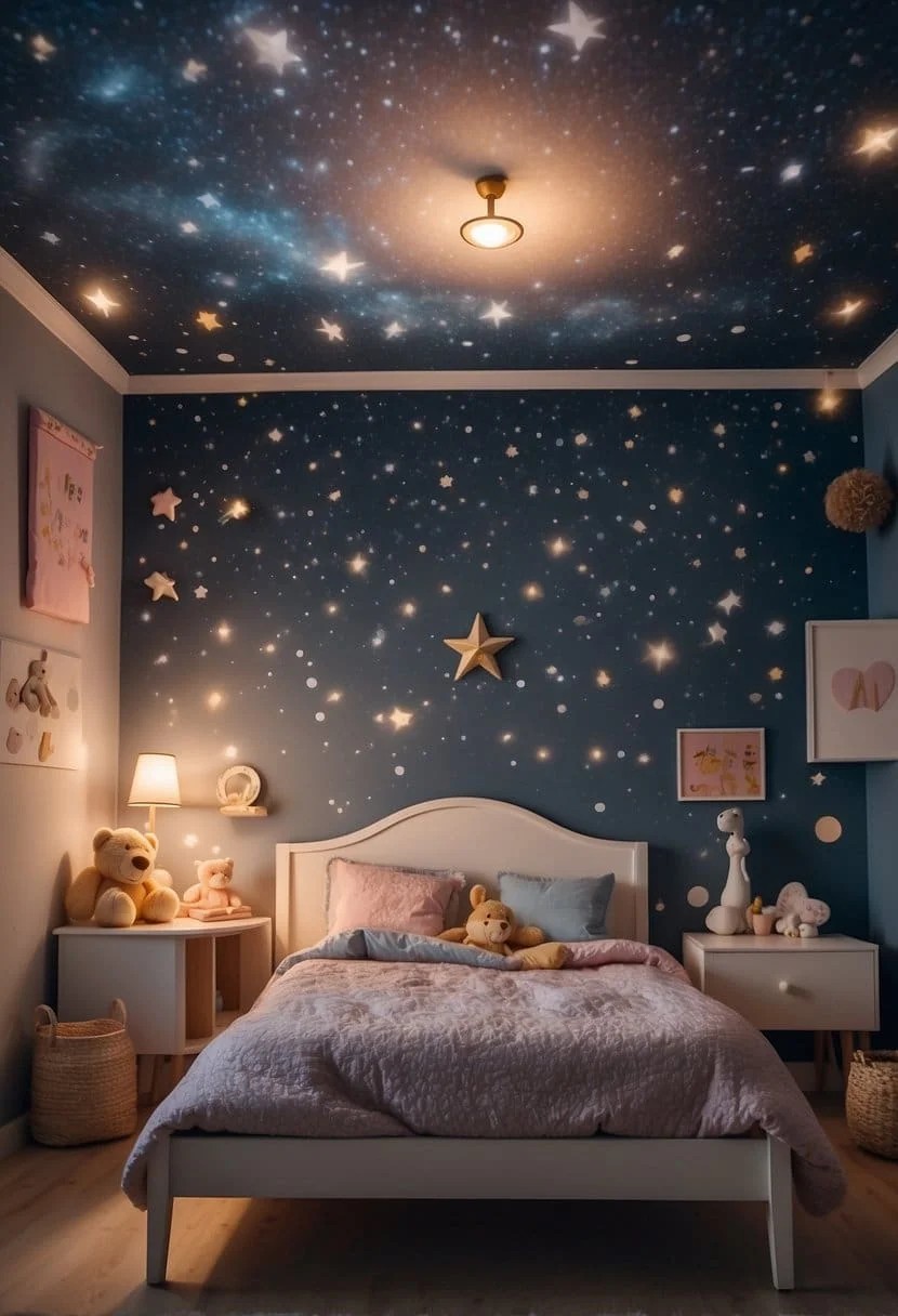 Toddler Girl Bedroom With Starry Night Ceiling