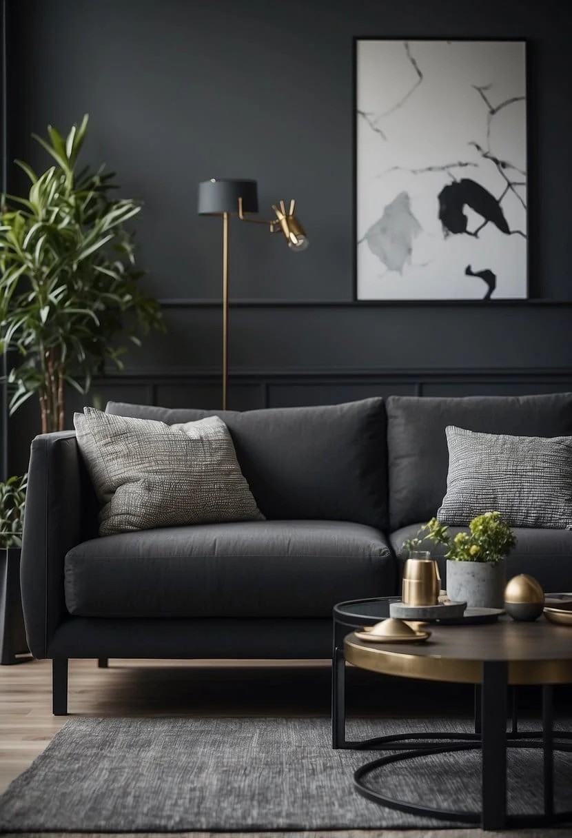 Industrial Chic: Charcoal Sofa with Metal Accents