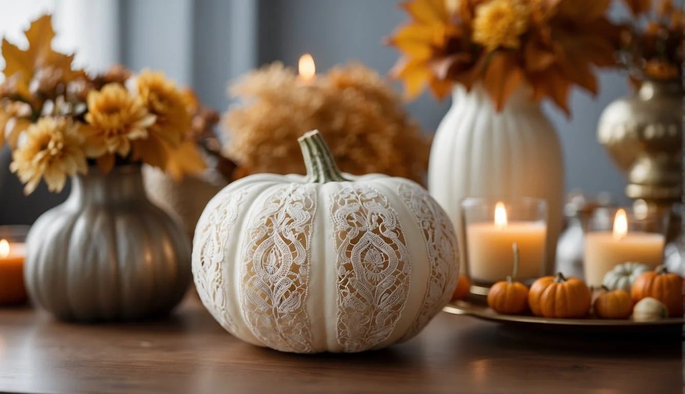 Lace Patterned White Pumpkin Decor